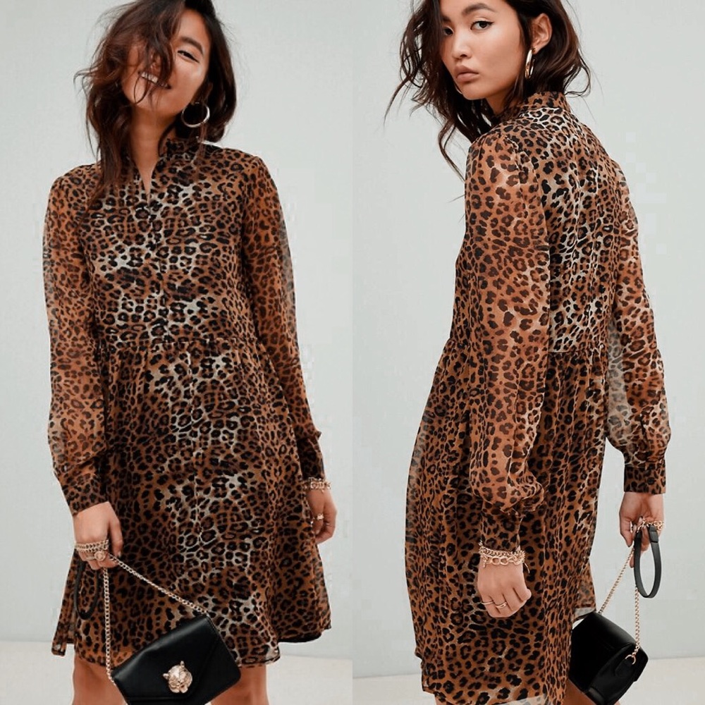 🐆 NA-KD Leopard High Neck Dress Sz 44/Sz 10 US 🐆